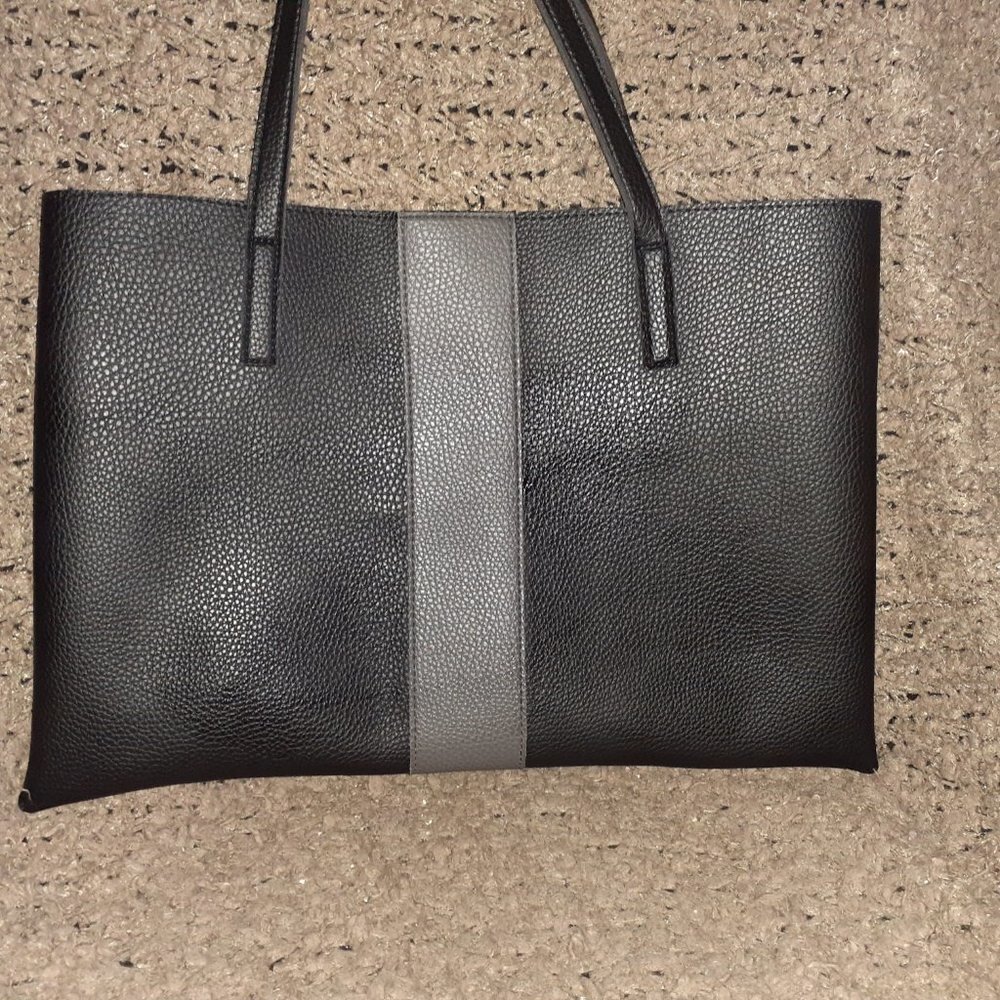VINCE CAMUTO-Faux/Vegan Leather Colorblock Tote-Black/Gray-Near Mint - Picture 2 of 5